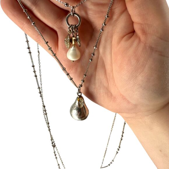 J. Jill Layered Necklace & Earrings Beaded Metal Pear Charm Rhinestone Dangle - Picture 5 of 11